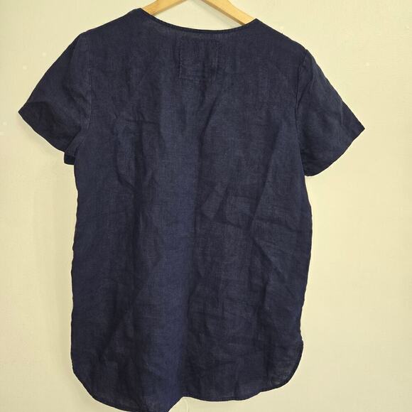 JOHNNY WAS Navy Embroidered Boho Scoop Neck Linen Top Small - Picture 5 of 8